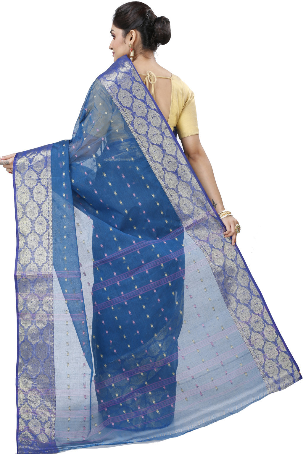 Night Blue Pure Cotton Asmani Tant Saree (195)